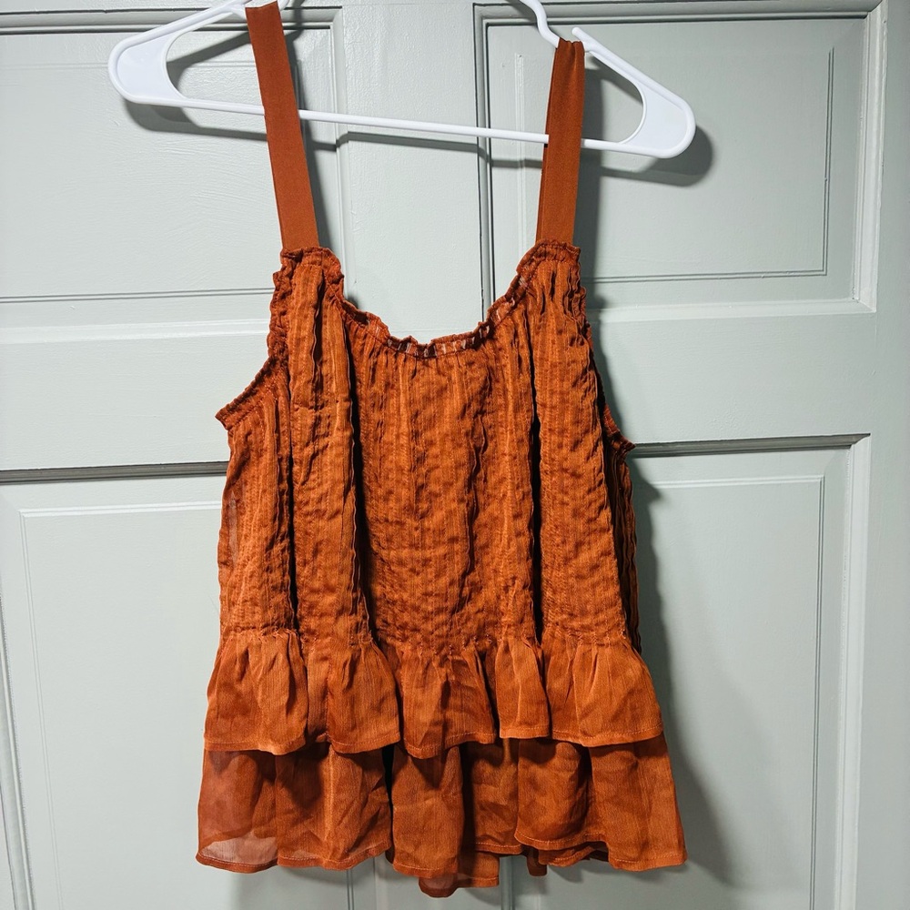 Lucky Brand Terracotta Tank Top Women Size Small Bohemian with ruffles Casual